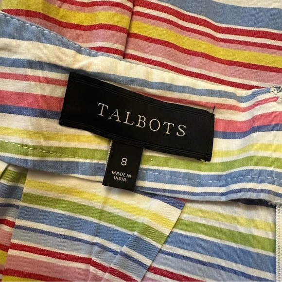 Talbots Stretch Cotton A Line Skirt Size 8 Striped Colorful Preppy Spring Summer - Picture 2 of 4